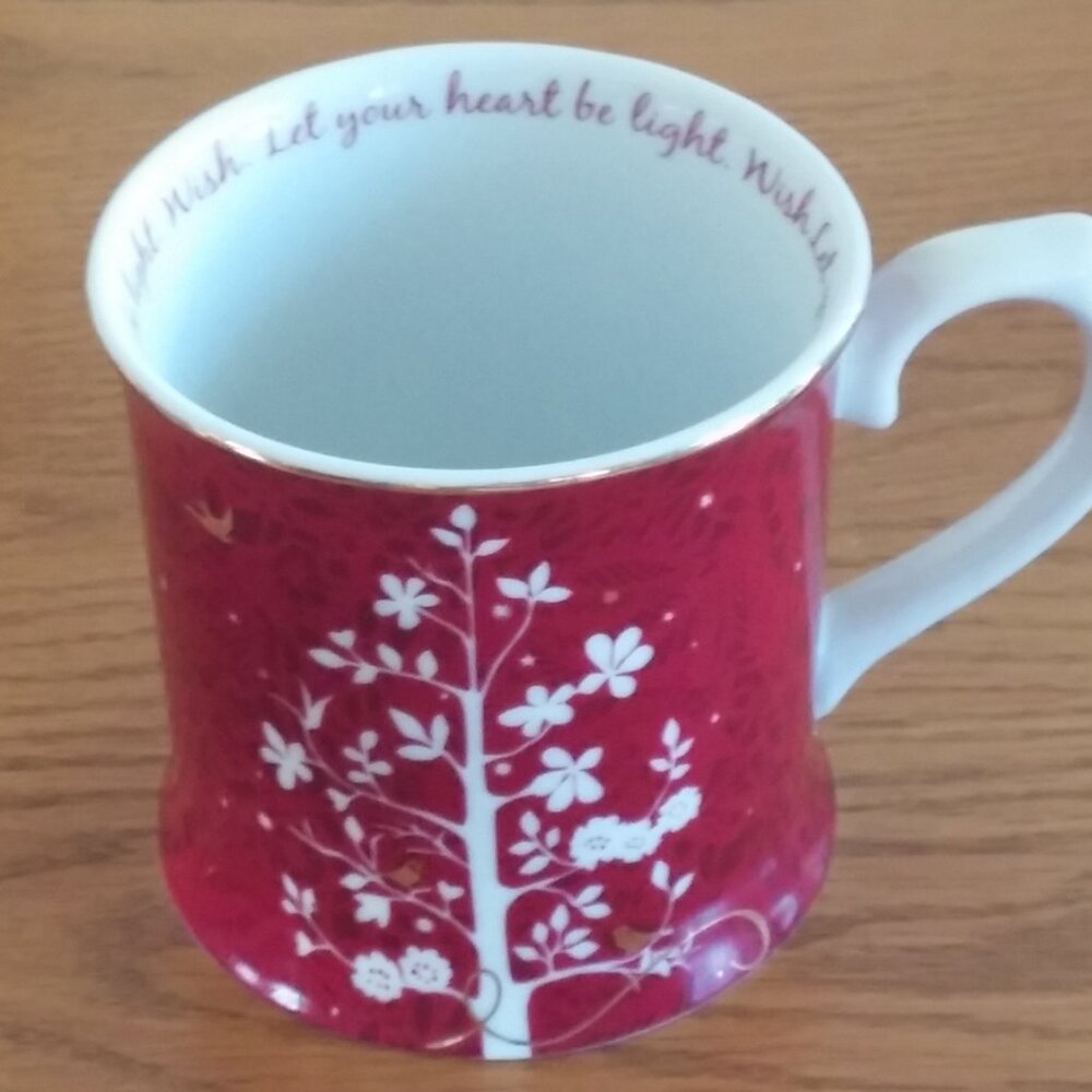 Starbucks Rosanna Red Tree Birds Wish Let Your Heart Be Light Coffee Mug Cup